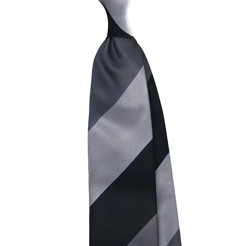 Block Stripe Silk Satin CAU Fold 7 | Tie STEFANO Black Grey