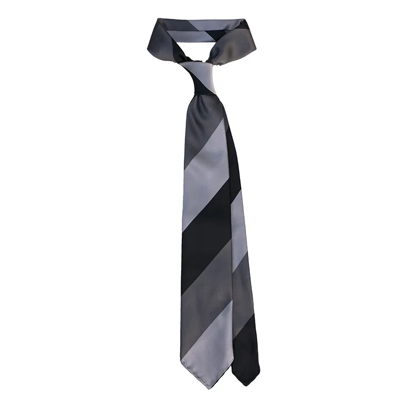 Block Stripe Tie Satin Grey | CAU STEFANO Fold Black 7 Silk