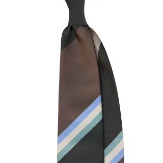 Panel Block Stripe Silk Satin Tie in Brown color, custom made in Como, Italy by Stefano Cau.