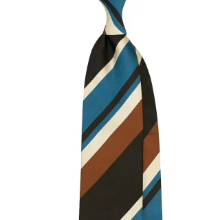 Panel Block stripe silk satin tie in brown color. Custom made in Como by Stefano Cau.