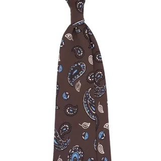 Paisley Motif Printed Silk Bandana Tie in Brown color, custom made in Como by Stefano Cau