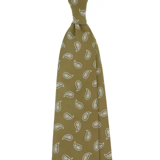 Small Paisley Motif Printed Silk Bandana Tie in Mustard color, custom made in Italy By Stefano Cau